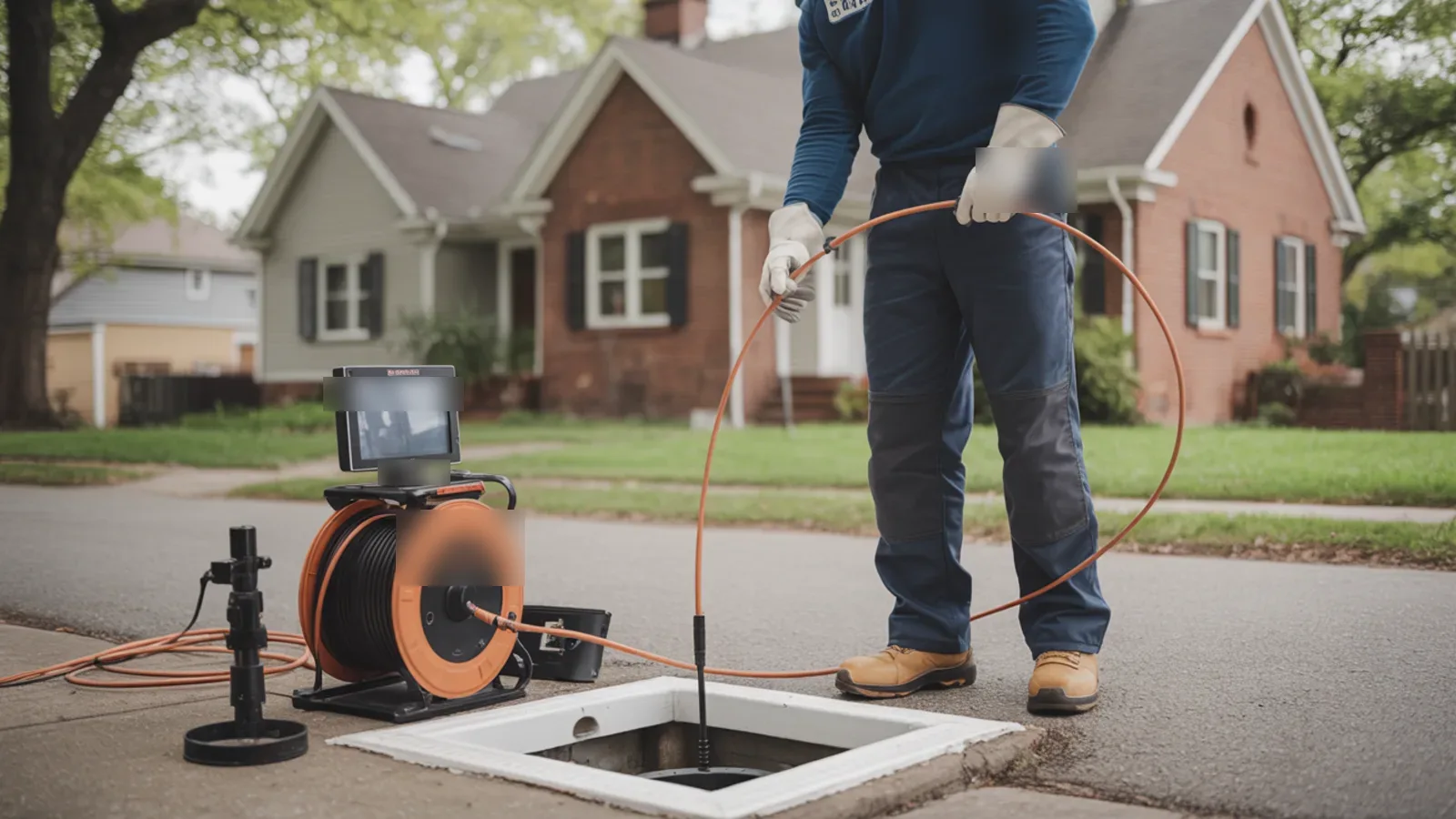 Sewer inspection equipment staged at a Columbus residence